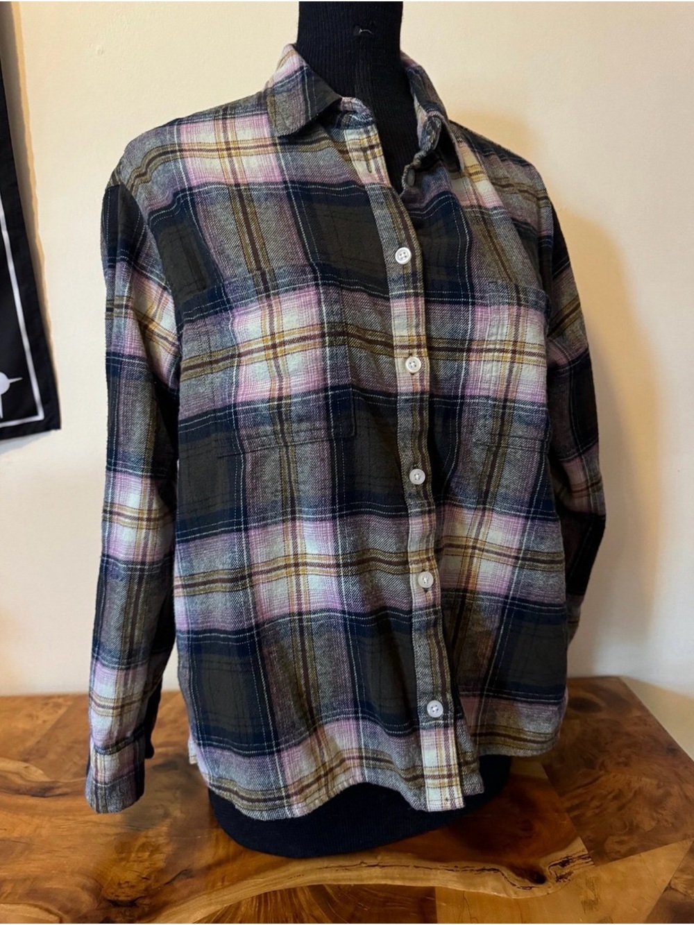 Plaid Flannel Shirt M 100% Cotton The Boyfriend Shirt Gorpcore Old Navy